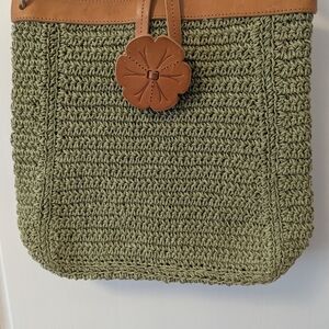 Green and Tan Woven Tote Bag